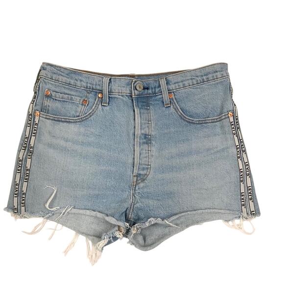 Levi’s Premium 501 Jean Short Women 32 Blue Light Wash Boho City Festival Resort - Picture 5 of 16